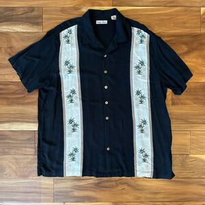 Hollis River Mens Black Cream Short Sleeve Rayon Beach Palm Tree Shirt size 2XL